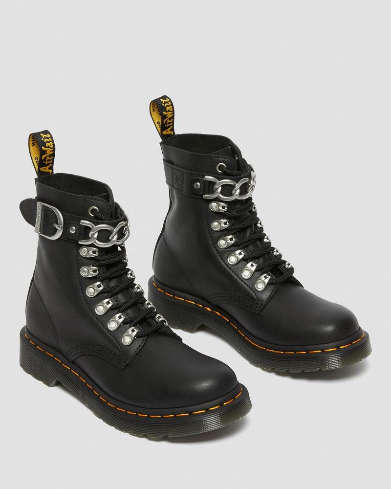 Women's Dr Martens 1460 Pascal Chain Leather Lace Up Boots Black | AU 181FDN